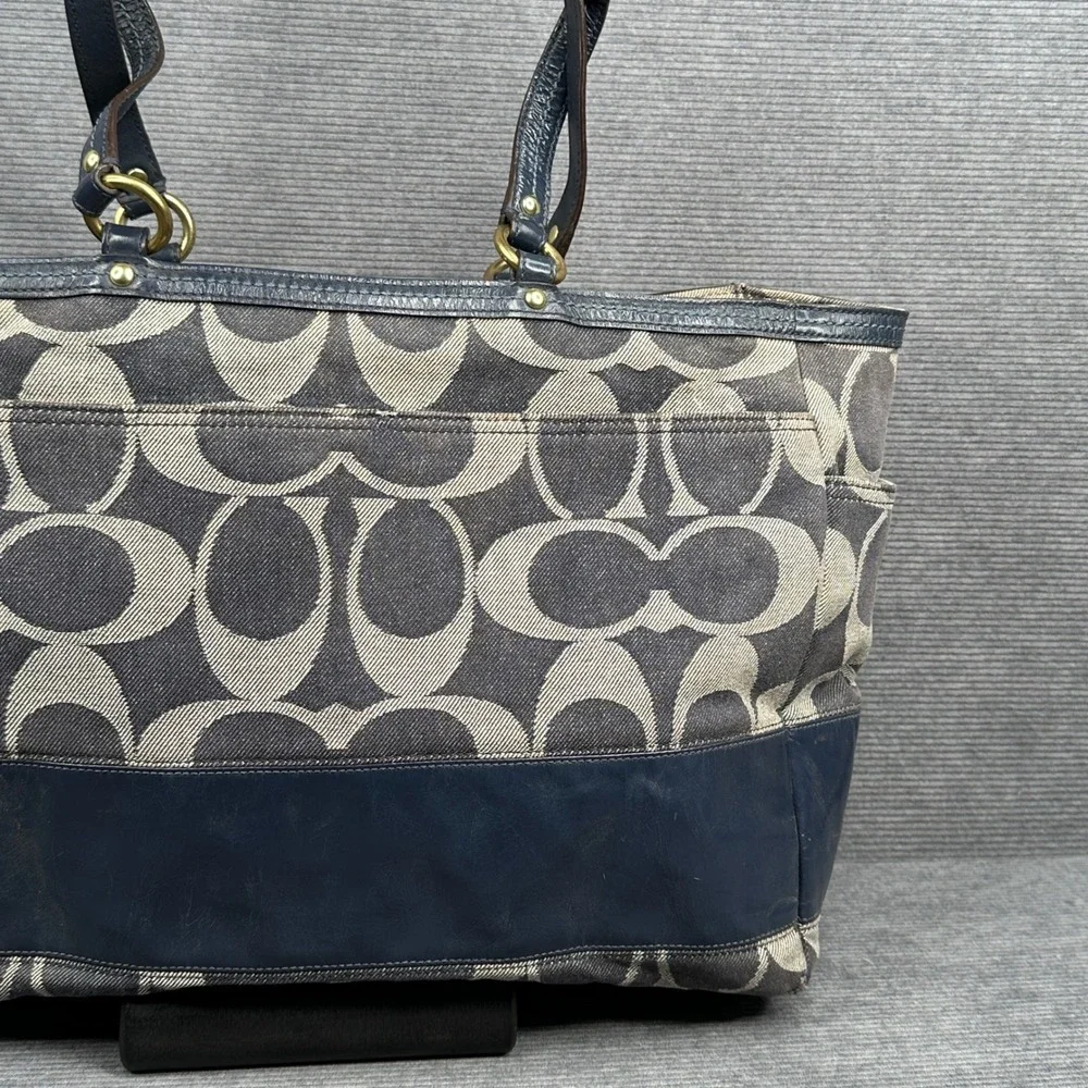 Coach Signature Diaper Bag Tote Navy Blue Grey Canvas Leather 12548 Vtg